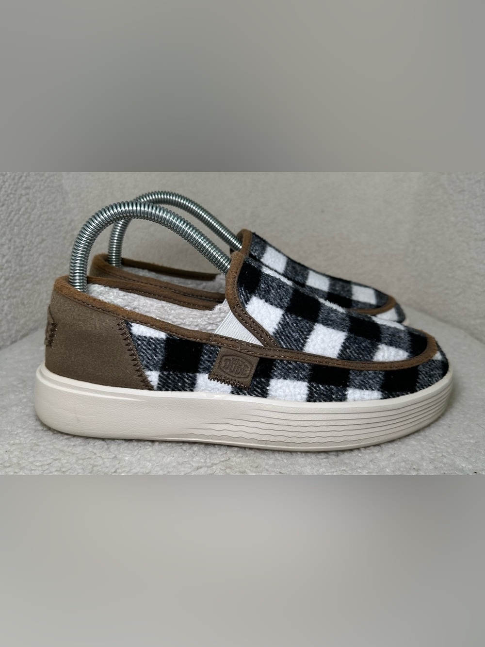 Hey Dude Sunapee Black White Plaid Faux Shearling Buffalo Check Fall Cozy Warm 7